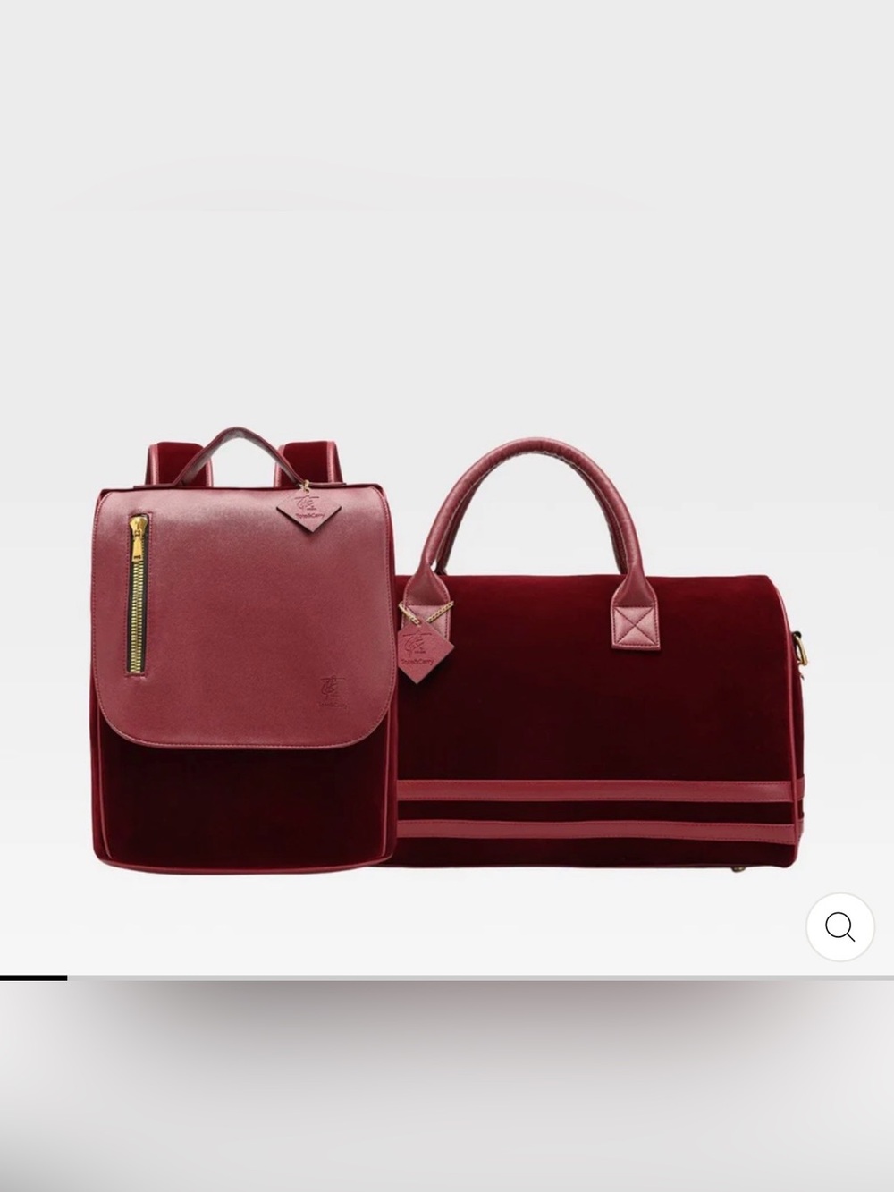 Wine Red Velour Tote with Gold Charm Accent